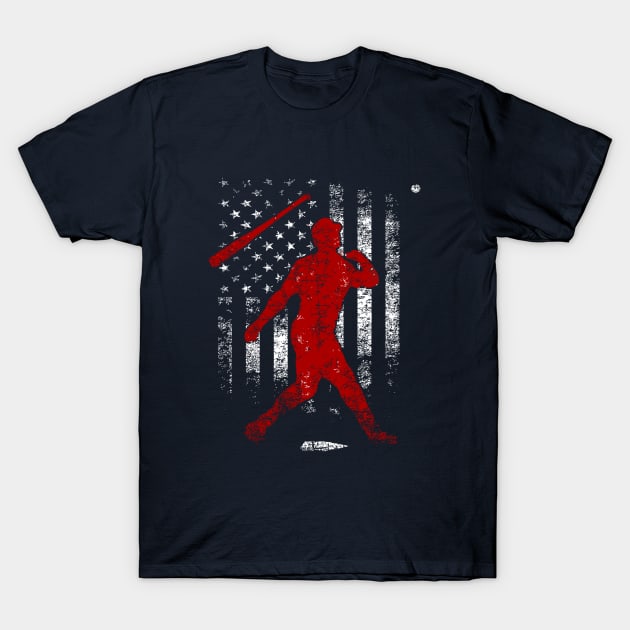 Baseball Funny Bat Flip American Flag Patriotic Baseball Softball Hitter T-Shirt by TeeCreations